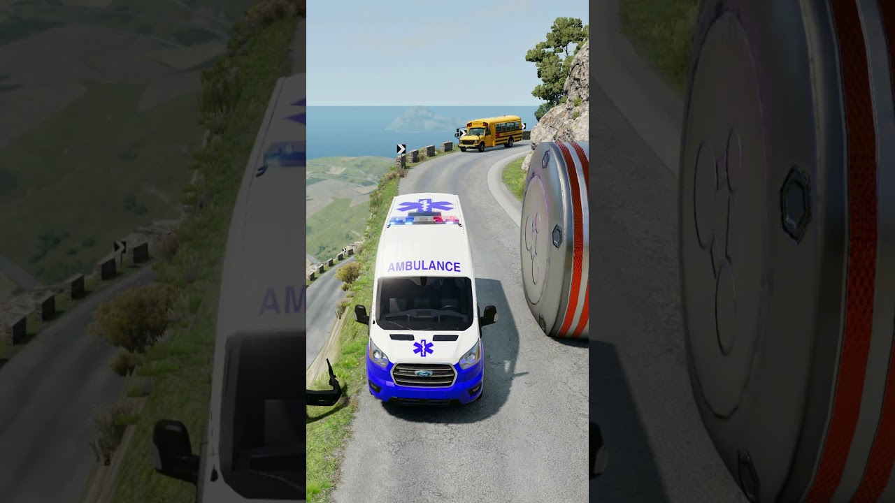 Cars & School Bus vs Giant Pit Bollards Crash - BeamNG.Drive