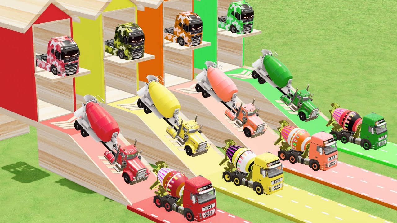 Garage with Colors - ALL MIXER TRUCK WITH DOUBLE FLATBED TRAILER TRUCK PHOENIX, KRAZ, SCANIA