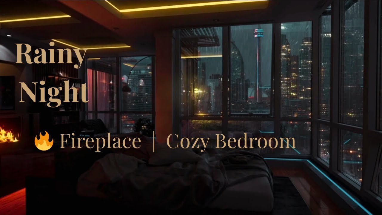 Rainy Night in Cozy Bedroom With Fireplace 🌧️🔥 | Rain on Window (1 Hour)