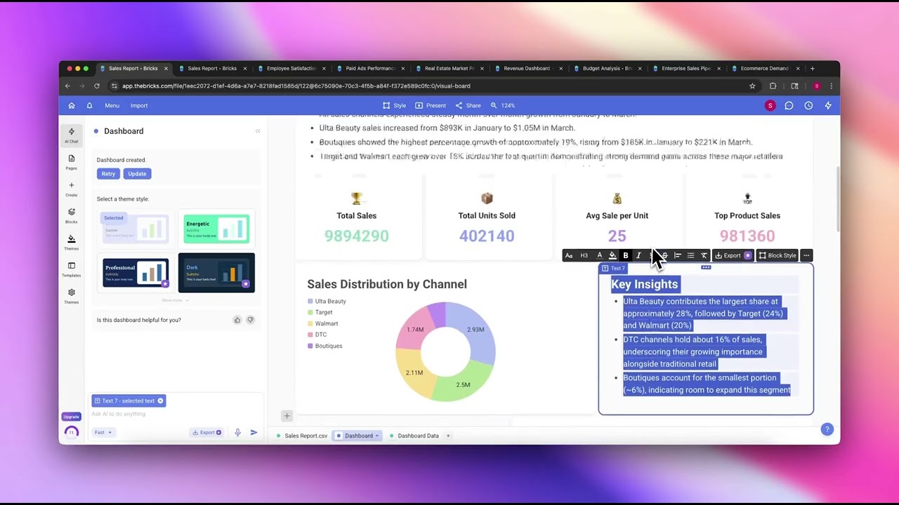 Create Beautiful Dashboards from Your Data in 60 Seconds with Bricks AI