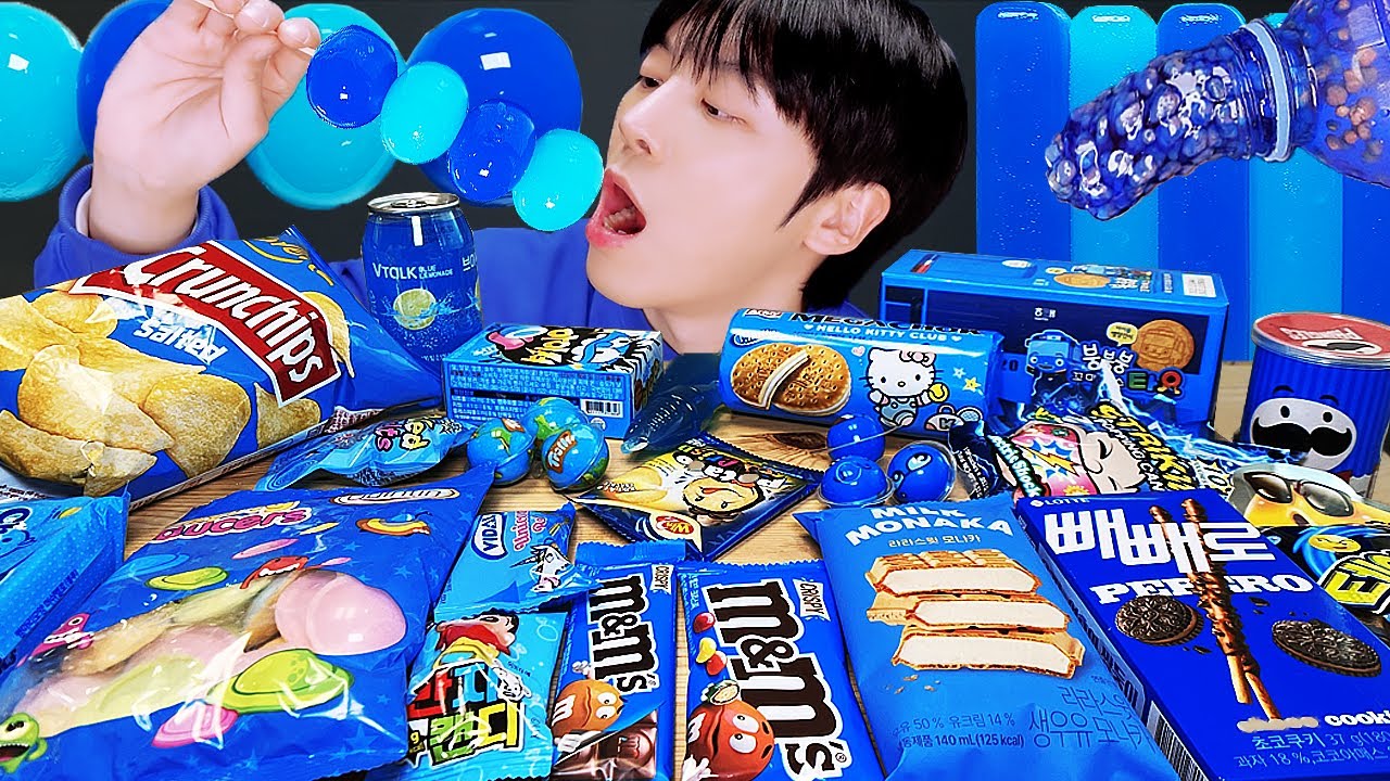 ASMR MUKBANG | Receta de dulces de gelatina de miel Galaxy, postres(comida azul, gelatina de fideos)
