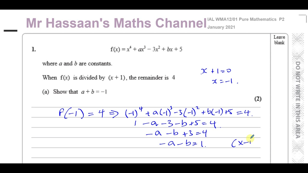 WMA12/01 IAL (Edexcel) P2 Jan 2021 Q1 The Factor Theorem