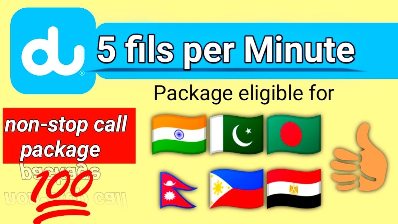 DU 5 fils per minute unlimited international call offer inda pakistan bangladesh nepal philippines