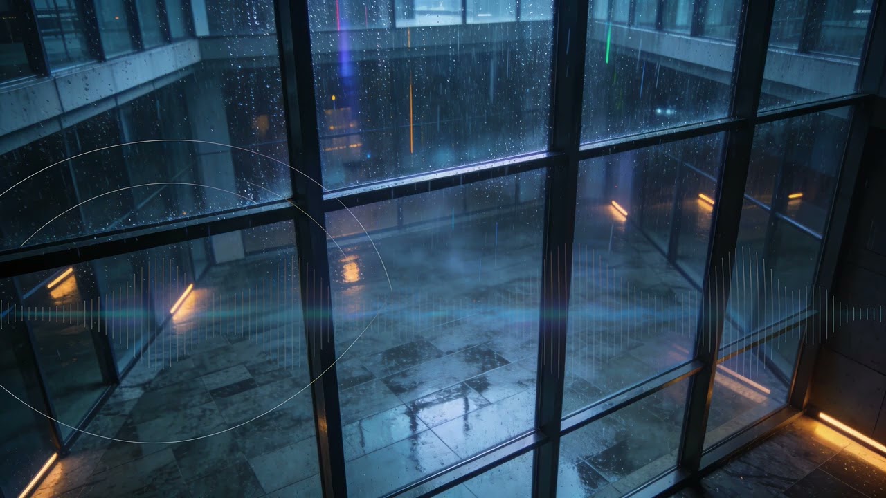 Prism Rain Over Glass Atrium