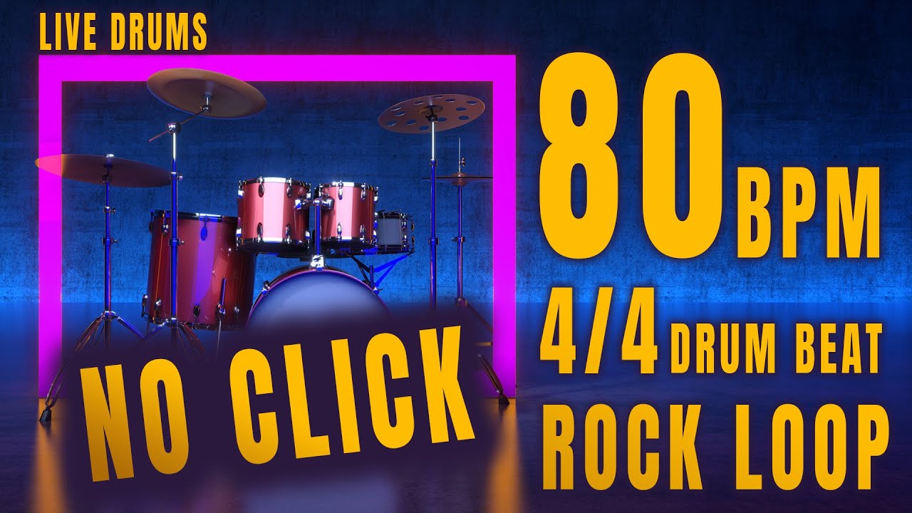 80 BPM ROCK DRUM BEAT 4/4 | No Metronome | TO PRACTICE | Live Drums