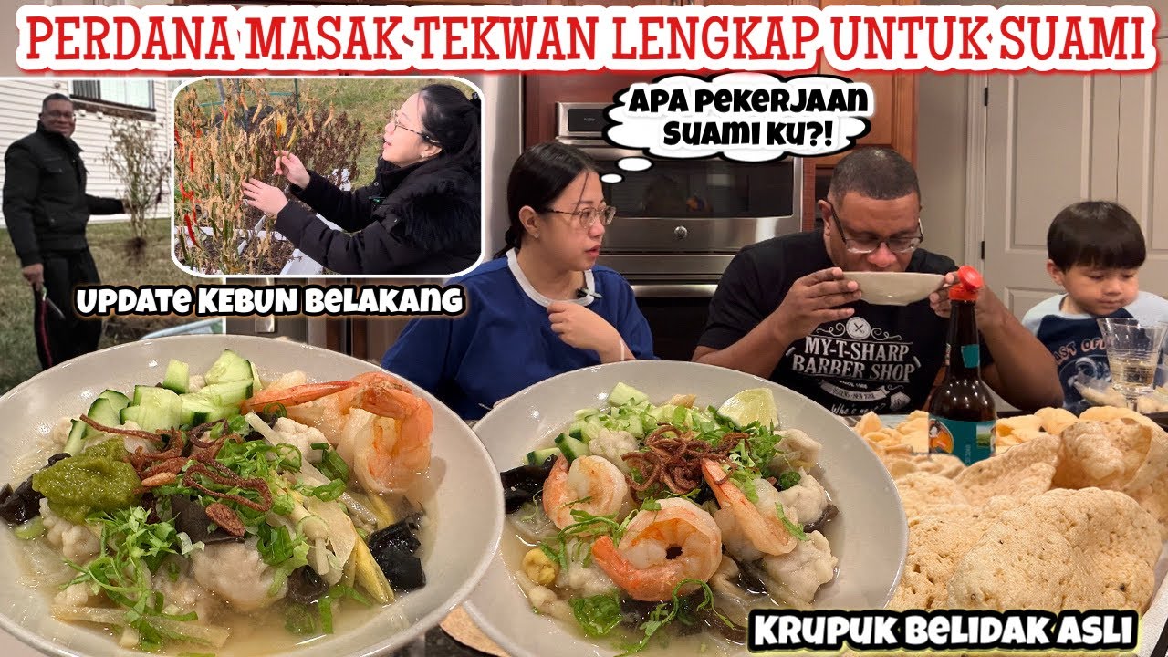 PERDANA MASAK TEKWAN BUAT SUAMI| CARA GORENG KRUPUK TANPA JEMUR DIMUSIM DINGIN|UPDATE KEBUN BELAKANG