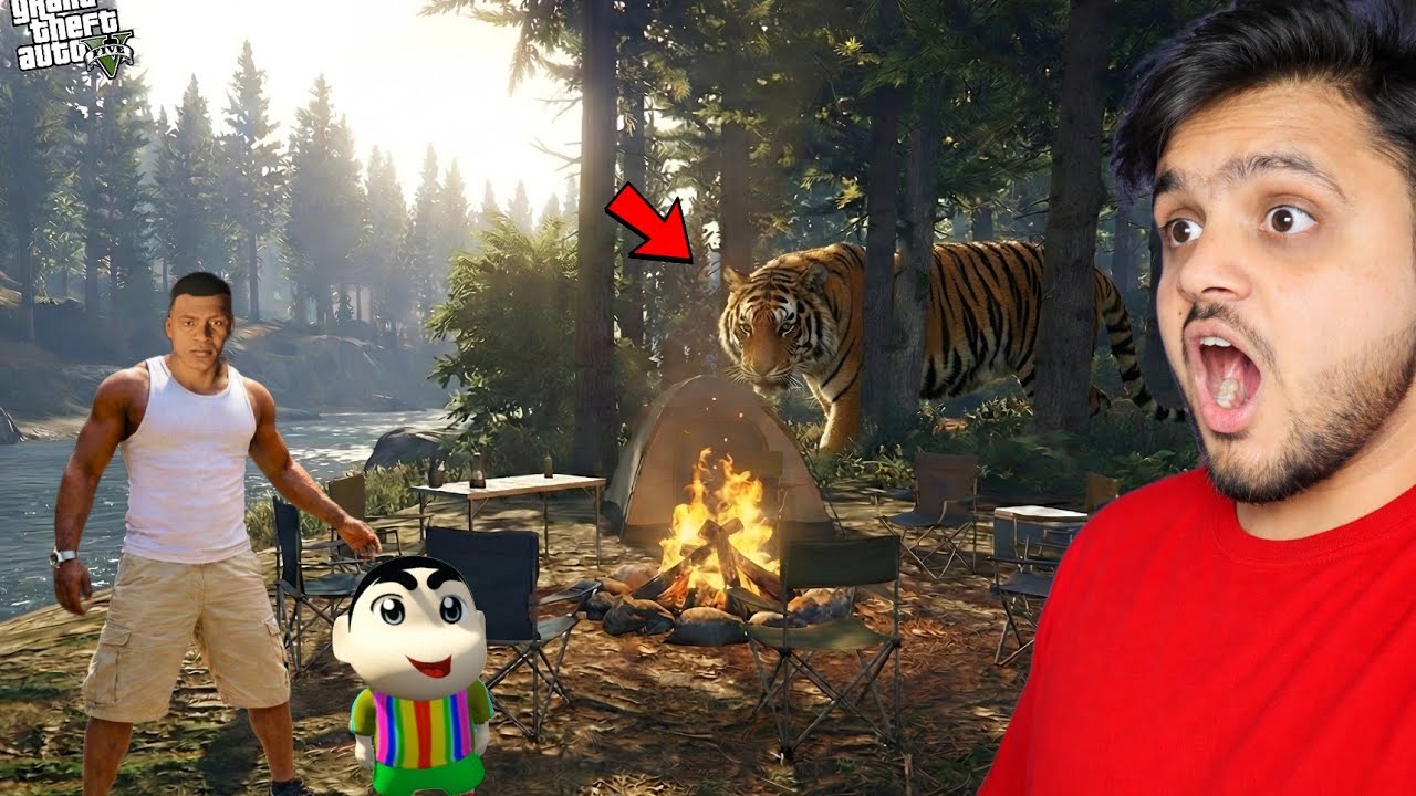 Franklin Went on a Jungle Trip with a TIGER In GTA 5 | SHINCHAN & CHOP