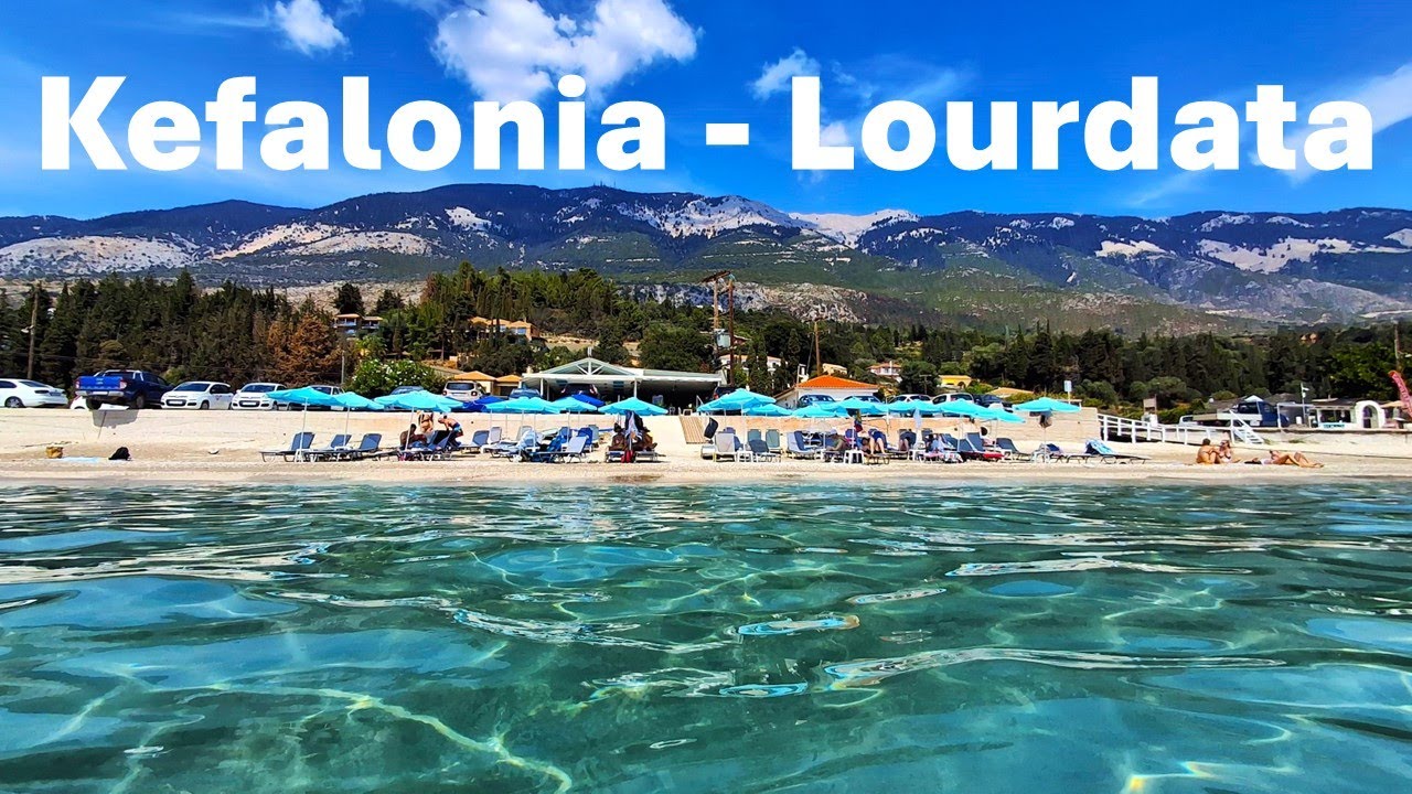 Kefalonia - Lourdata / 4k walking tour / Village and Beach in the morning / Promenade / Lots of Sea