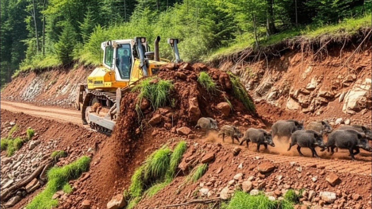 P.owerful DOZER Working on Muddy Part - Real Forest road Conditions Scene ..