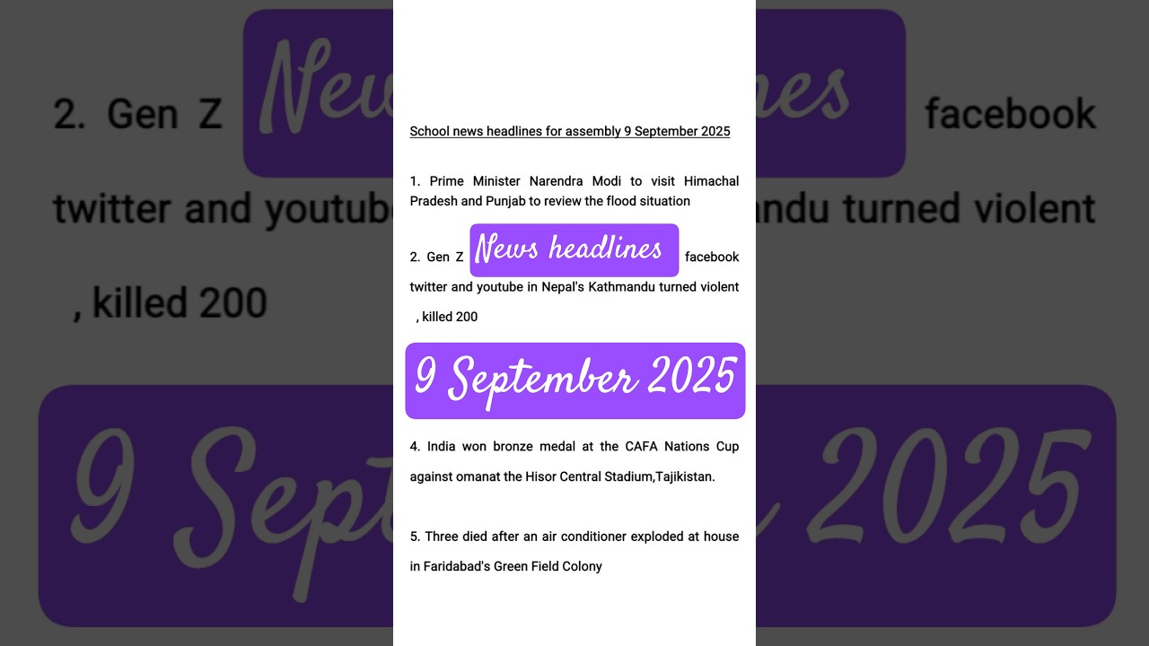 News headlines in english for school assembly 9 September 2025 #newsheadlines #englishnews #upscnews