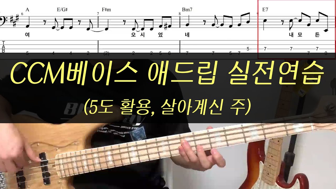 베이스기타 오픈강의(12) 5도활용(살아계신주, 주하나님독생자예)