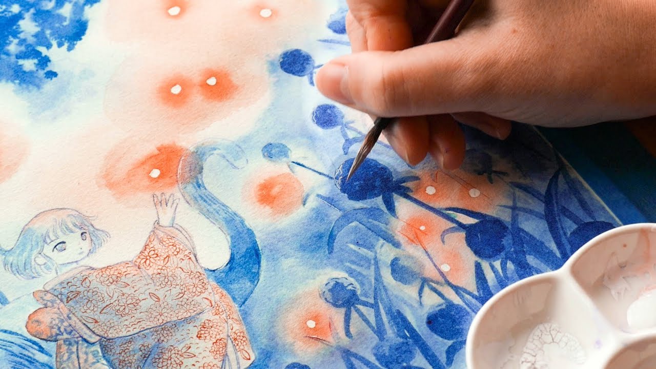 FIREFLIES painting with two colored inks