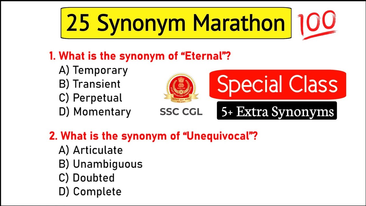 25 Synonym Special Marathon Class | Proper Explanation | SSC-CGL-CHSL Questions | Competitive Exams