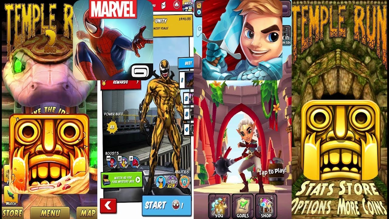 Temple Run 2 Blazing Sands Vs MARVEL Spider Man Unlimited Vs Blades of Brim Vs Temple Run Gameplay