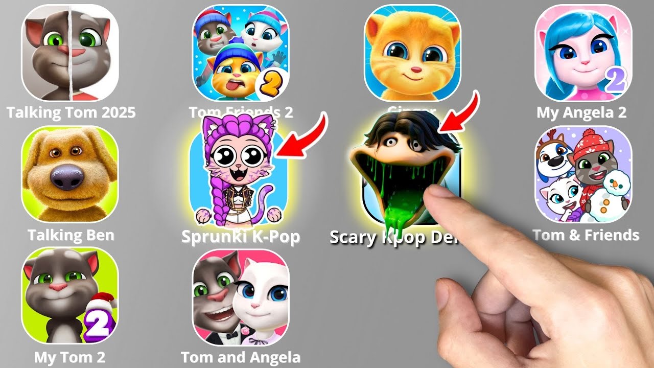 Talking Ben,Hungry Worm,Roblox,Talking Angela,Sprunki Incredibox,KPop Demon Hunters,My Talking Tom