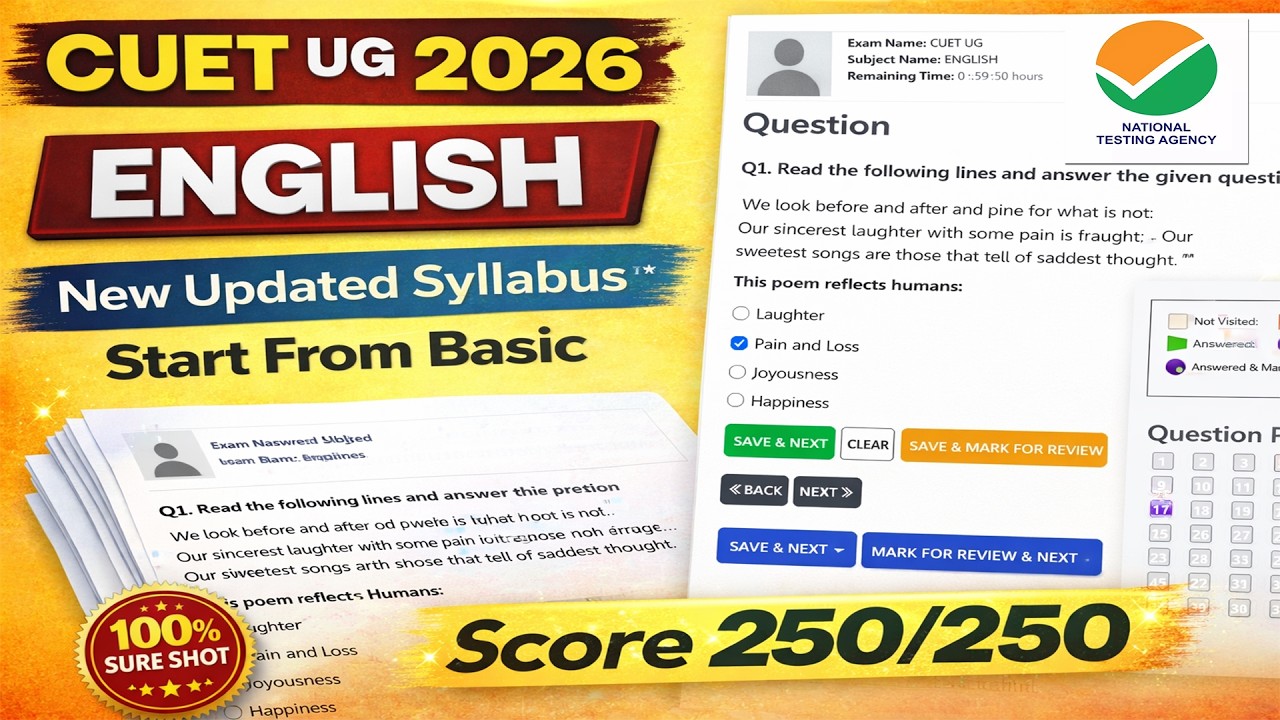 CUET UG 2026 English | New Updated Syllabus | Start From Basic and score 250/250 | CUET English PYQs