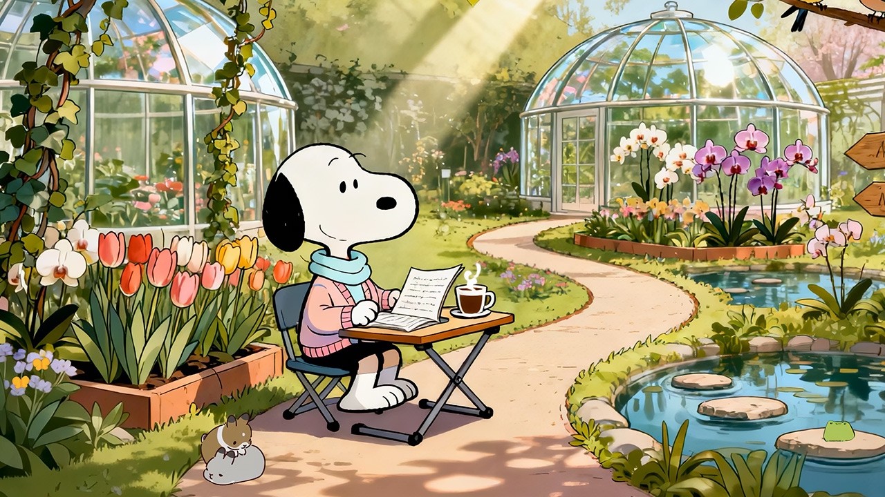 Snoopy&rsquo;s Spring Garden Picnic ☕️ Chill Lofi Beats to Relax / Study to 🌸 Warm Sunlit Aesthetic Vibe