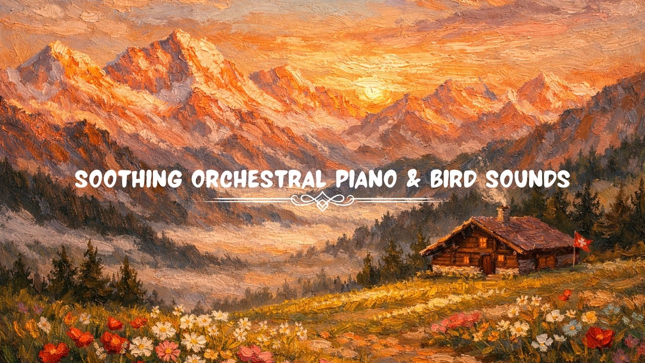 Swiss Alps Piano Music with Relaxing Bird Sounds- Peaceful Orchestral Music for Study, Sleep & Relax