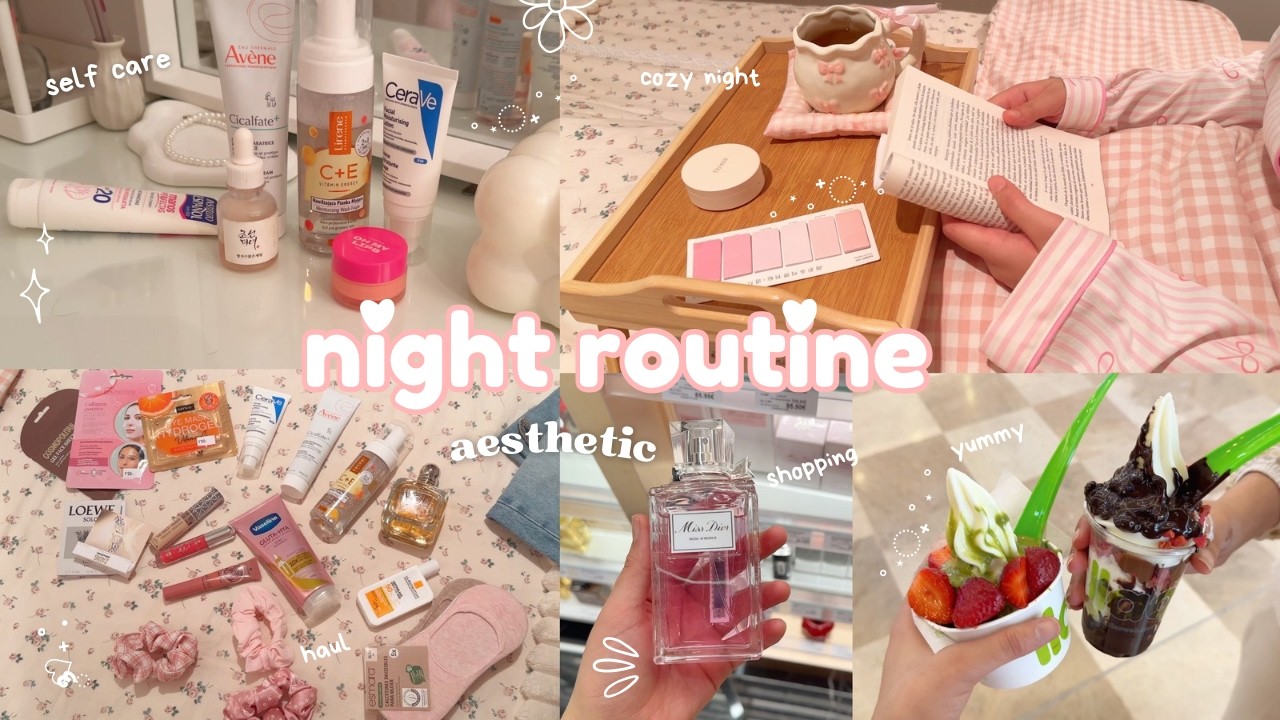 &deg;.𐙚⋆Cozy night routine🩰 relaxing & productive, self-care shopping, aesthetic haul, new earbuds🎀 