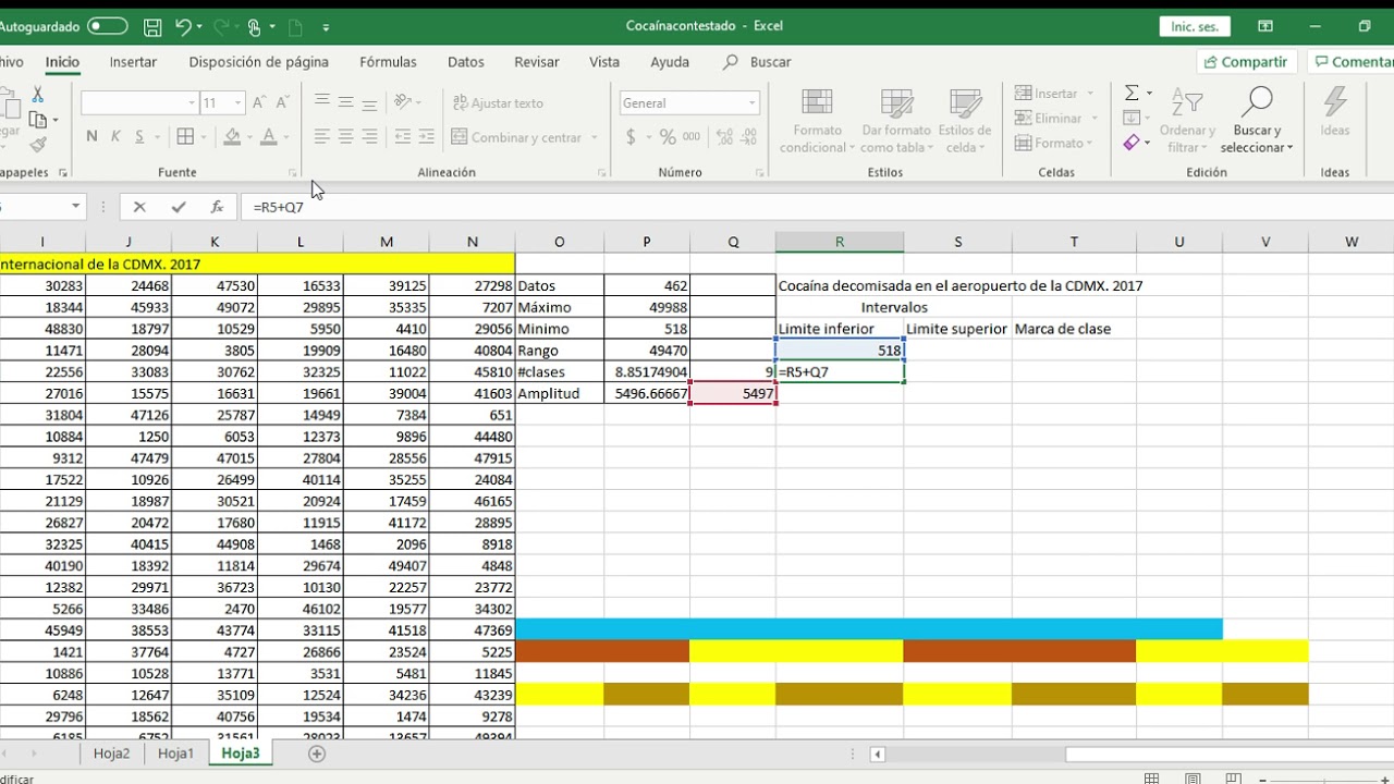 Datos agrupados. Limite inferior y superior, marca de clase en excel.