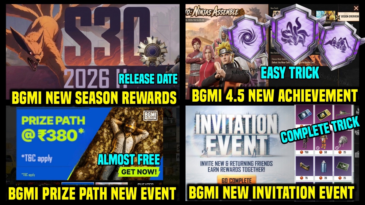 BGMI PRIZE PATH @380 / NEW INVITATION EVENT / BGMI 4.5 ACHIEVEMENT / BGMI NEW SEASON DATE REWARDS