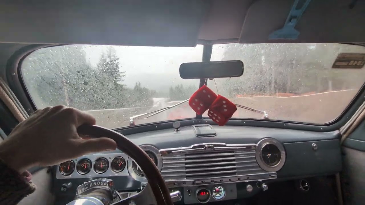 Driving the 46 Chevy style master in the snow and rain over tiger Mountian pass full video