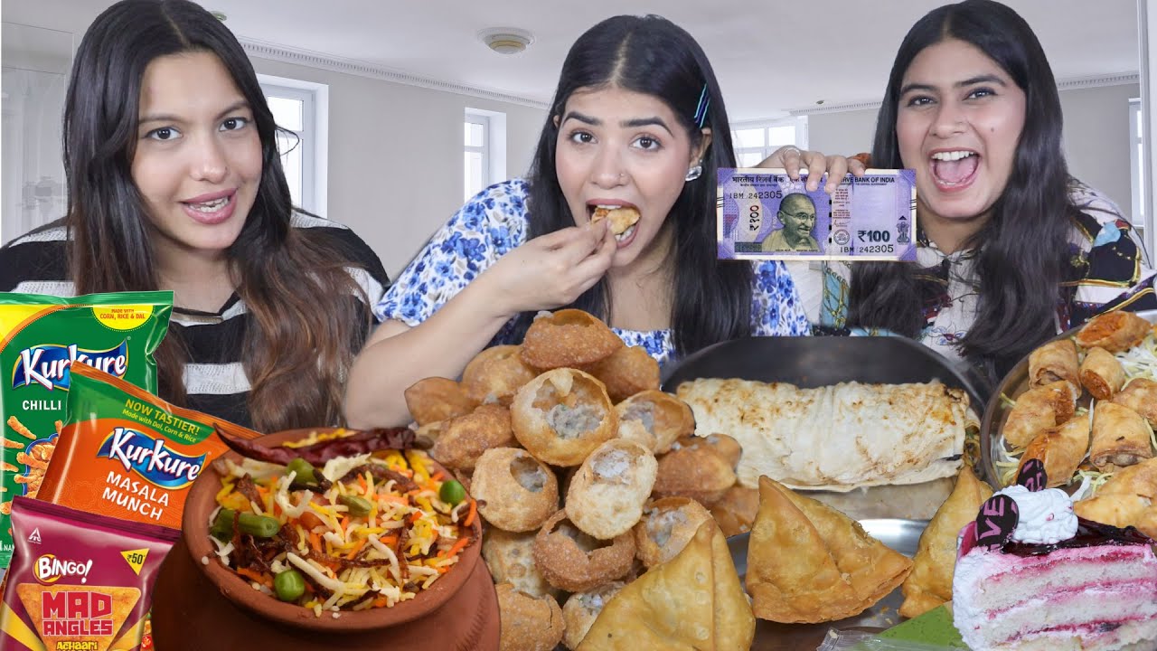 Street Food 🍕Vs Snacks🍫 Vs Money 💰Food Challenge | Golgappa, Noodles Roll, Samosa, Spring Rolls etc.
