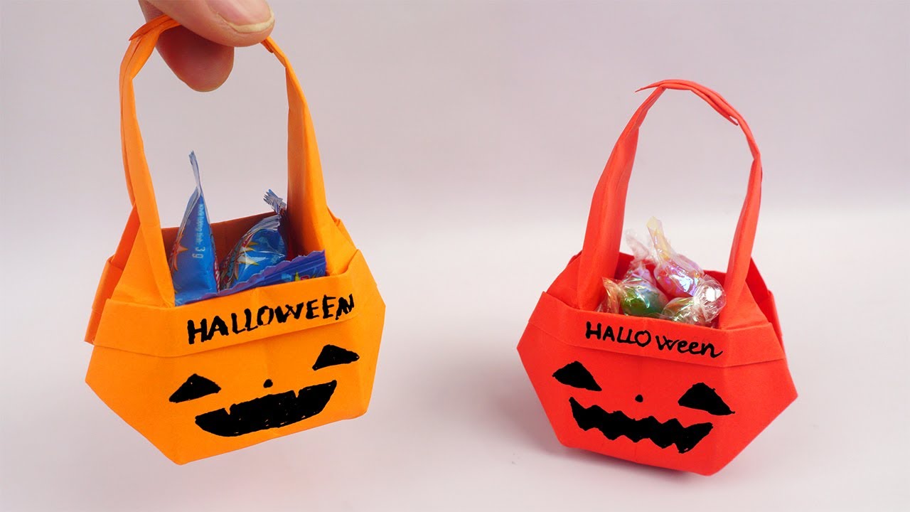 Basteln mit papier Halloween: Halloween Süßigkeiten Korb - Halloween deko selber basteln