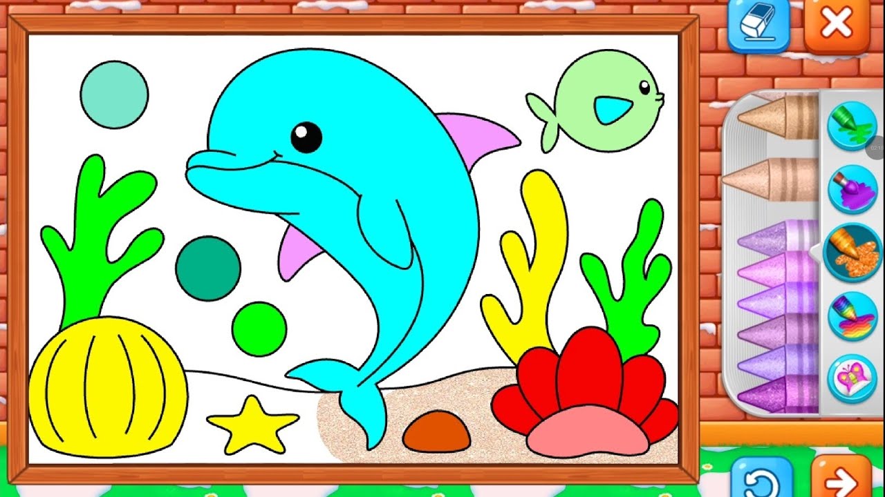 Coloring a Cute Dolphin 🐬🌊 | Learn Colors for Kids | Ocean Animal Coloring | Tiny Color Tales
