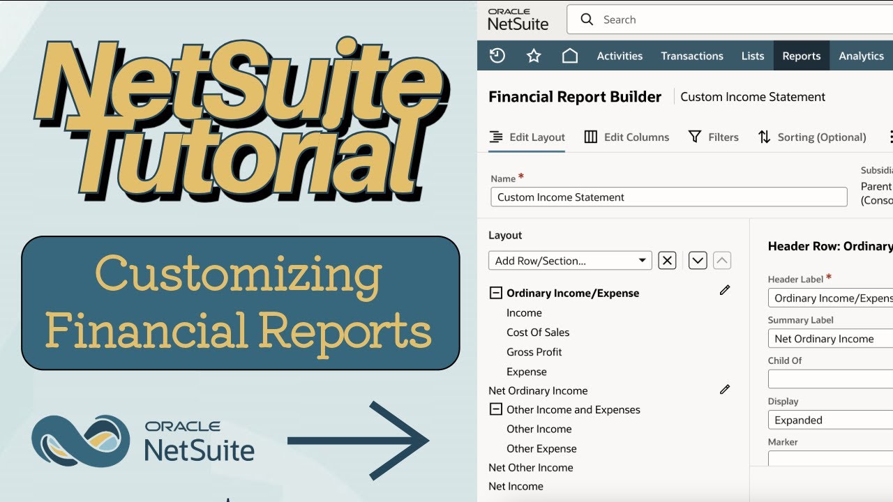 Учебное пособие NetSuite: настройка финансовых отчетов
