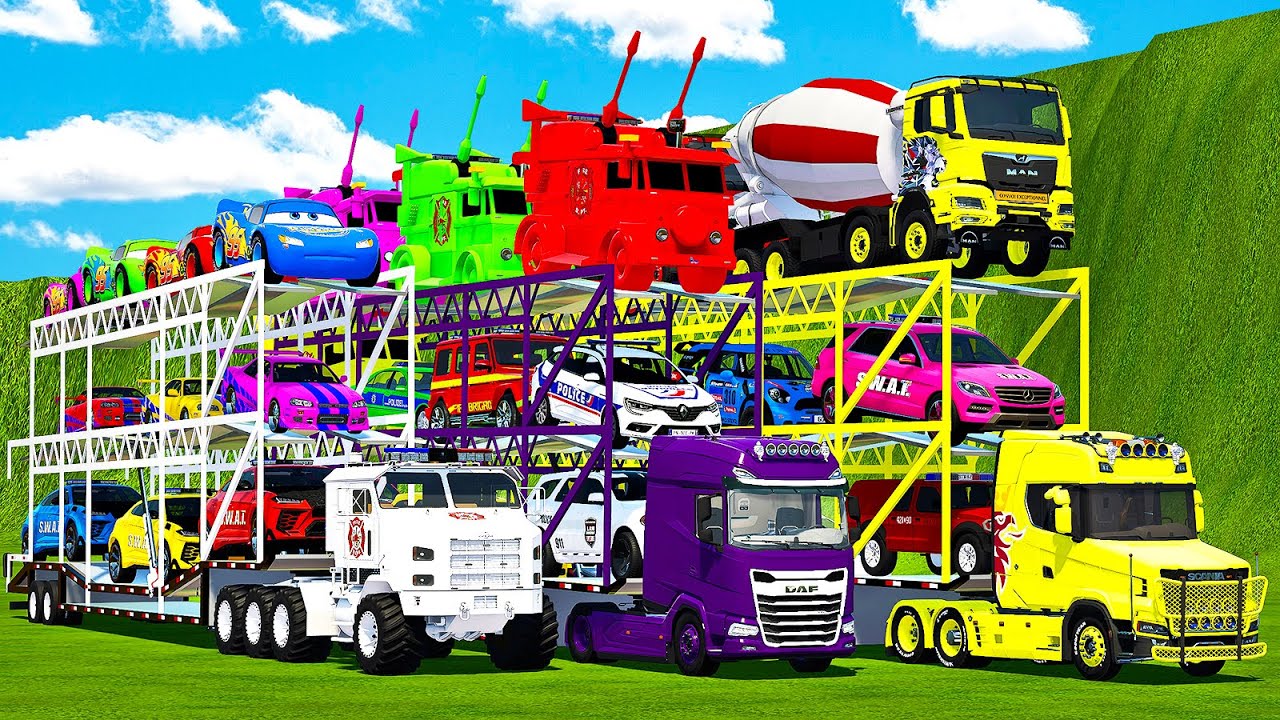 TRIPLE TRAILER SUPERSIZED TRANSPORT INTERVENTION CARS & BATTLE! Farming Simulator 22
