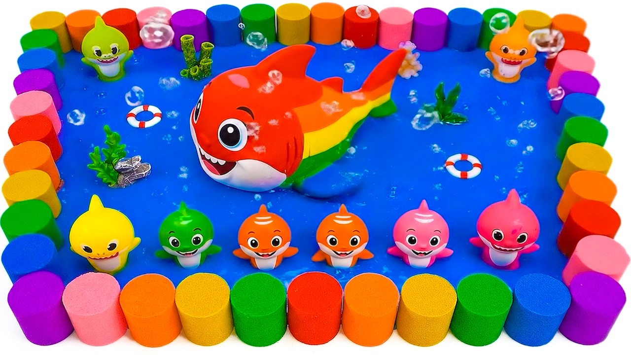 DIY How to make Shark Pool with Kinetic Sand & Cutting ASMR 🌈 Rainbow Sand ASMR