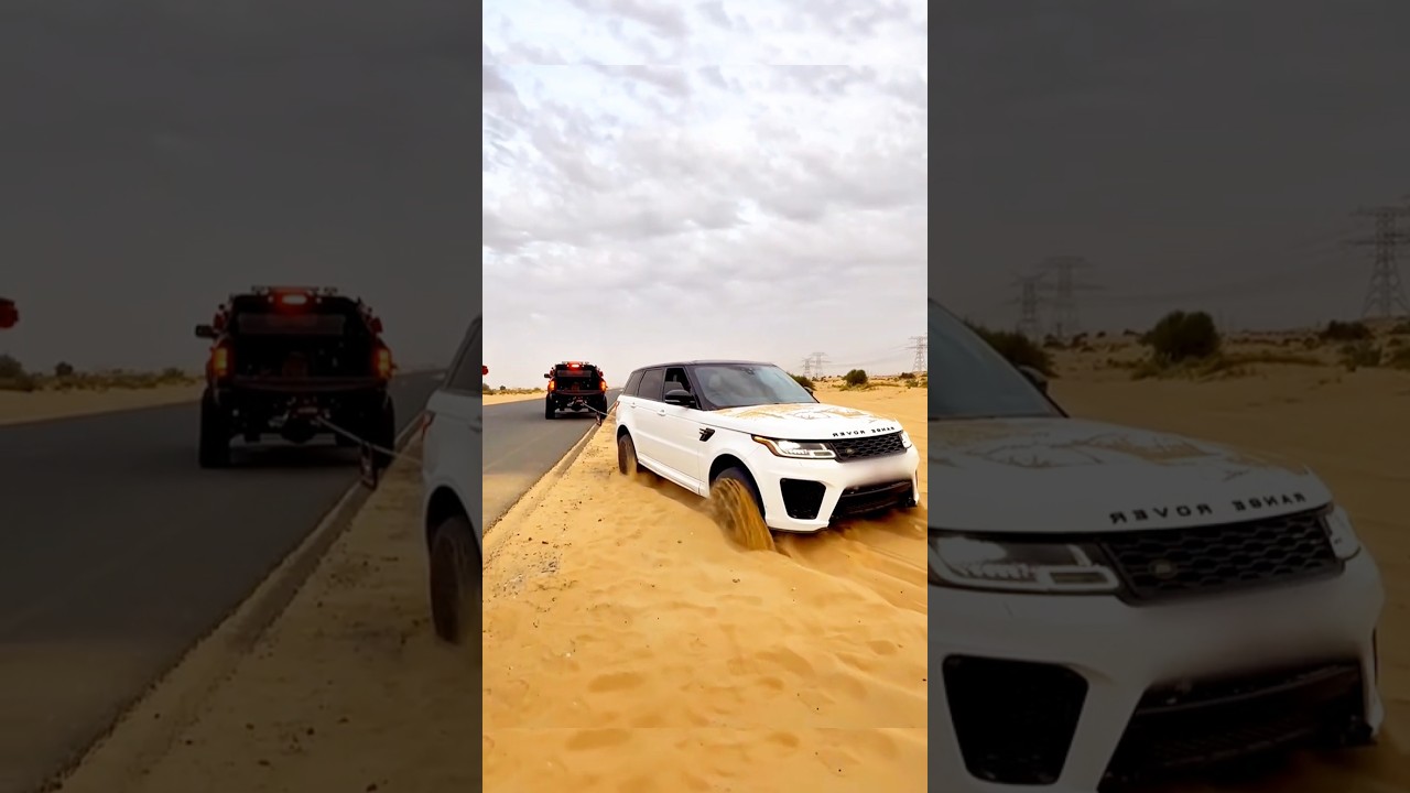 range rover stuck in dubai desert sand. most powerful suv car stuck in desert. New range rover 2025