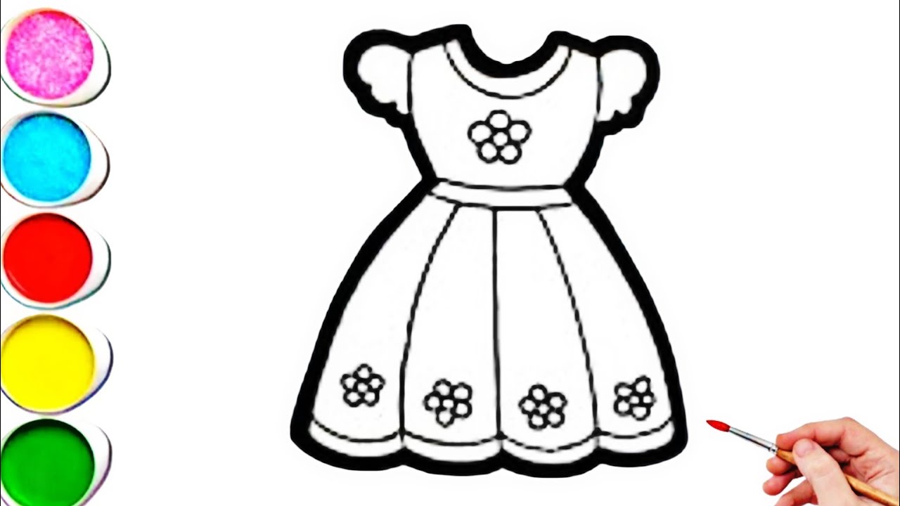 Cute Girl Dress Drawing, Painting & Coloring For Kids and Toddlers_ Kids Art 