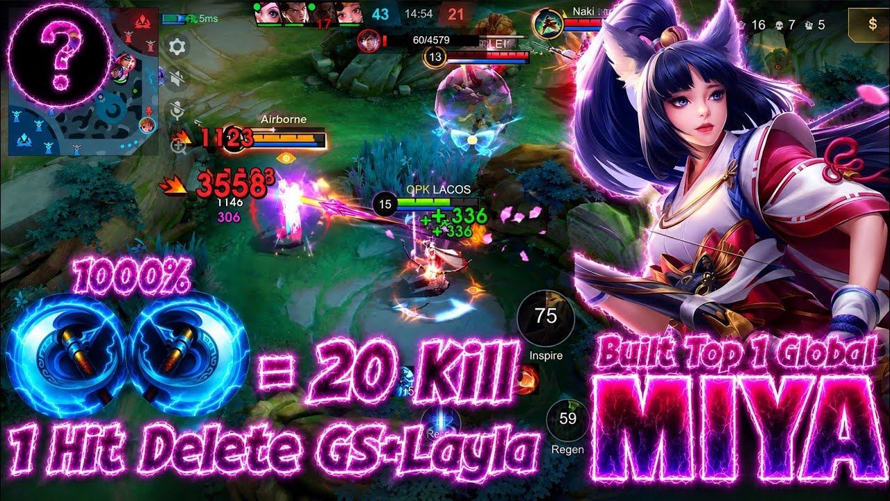 20 Kill - Miya Moon Blessing Buff New Emblem Beat All Marksman 1 Vs 1 ! Built Top 1 Global #miya 