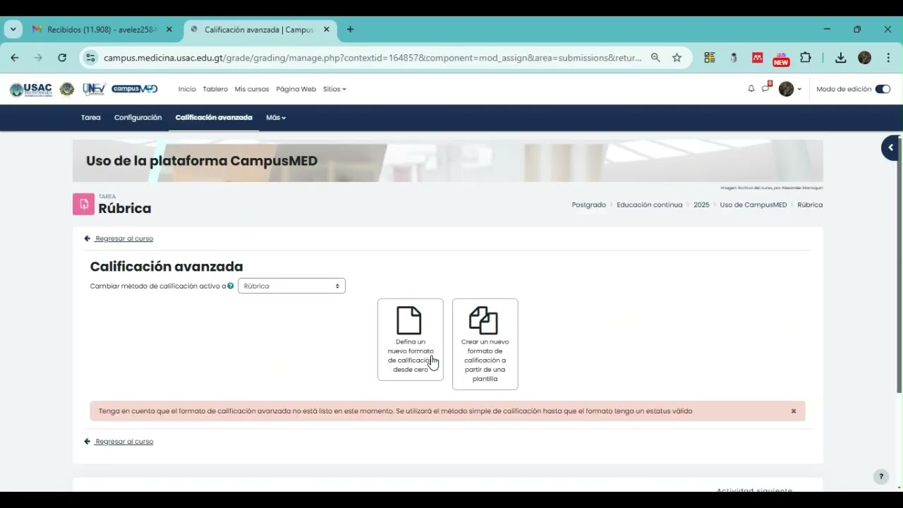 Configurar rúbrica en Moodle