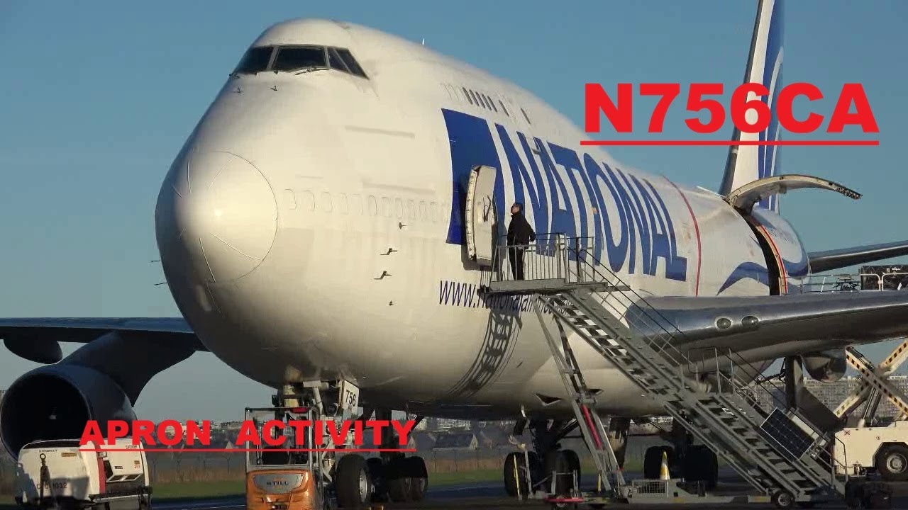 RAMP ACTIVITY  and CLOSE UPS :  NATIONAL  AIRLINES Boeing 747-400F  N756CA , Ostend Airport PART 2