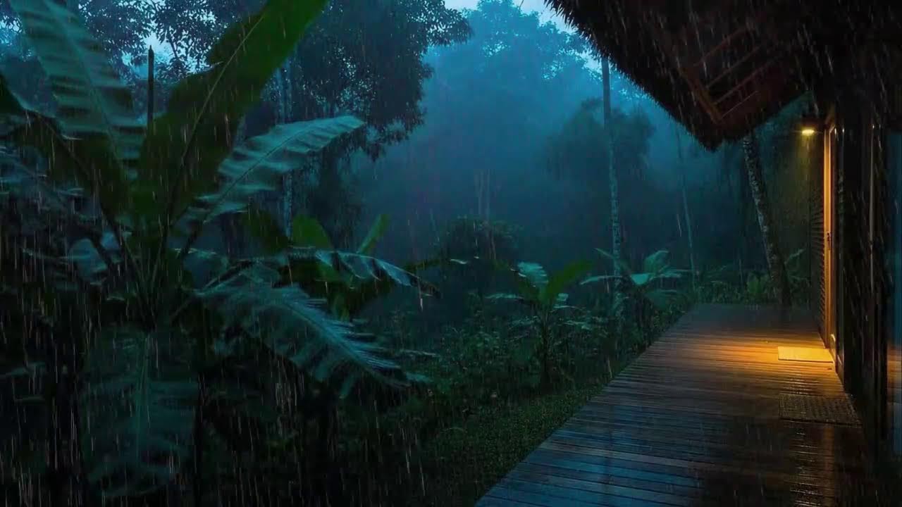 Sleep Faster with Steady Rain and Distant Rumble at Forest Cabin Terrace 🌧️