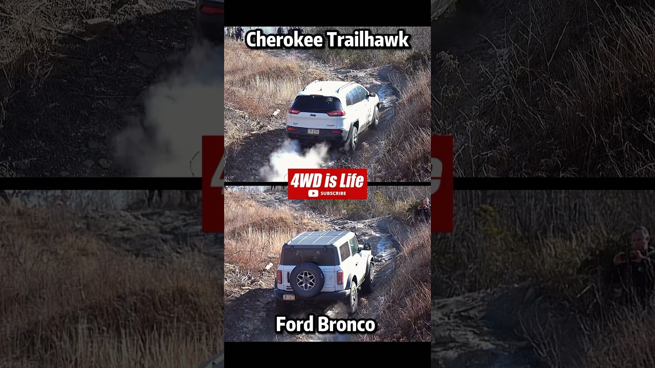 Jeep Cherokee Trailhawk vs Ford Bronco - Offroad rocky hill climb comparison. #jeepcherokee #bronco