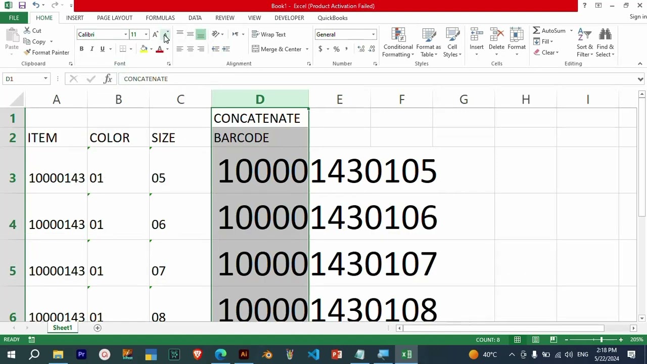 excel # 6 SKU (concatenation and spread data )