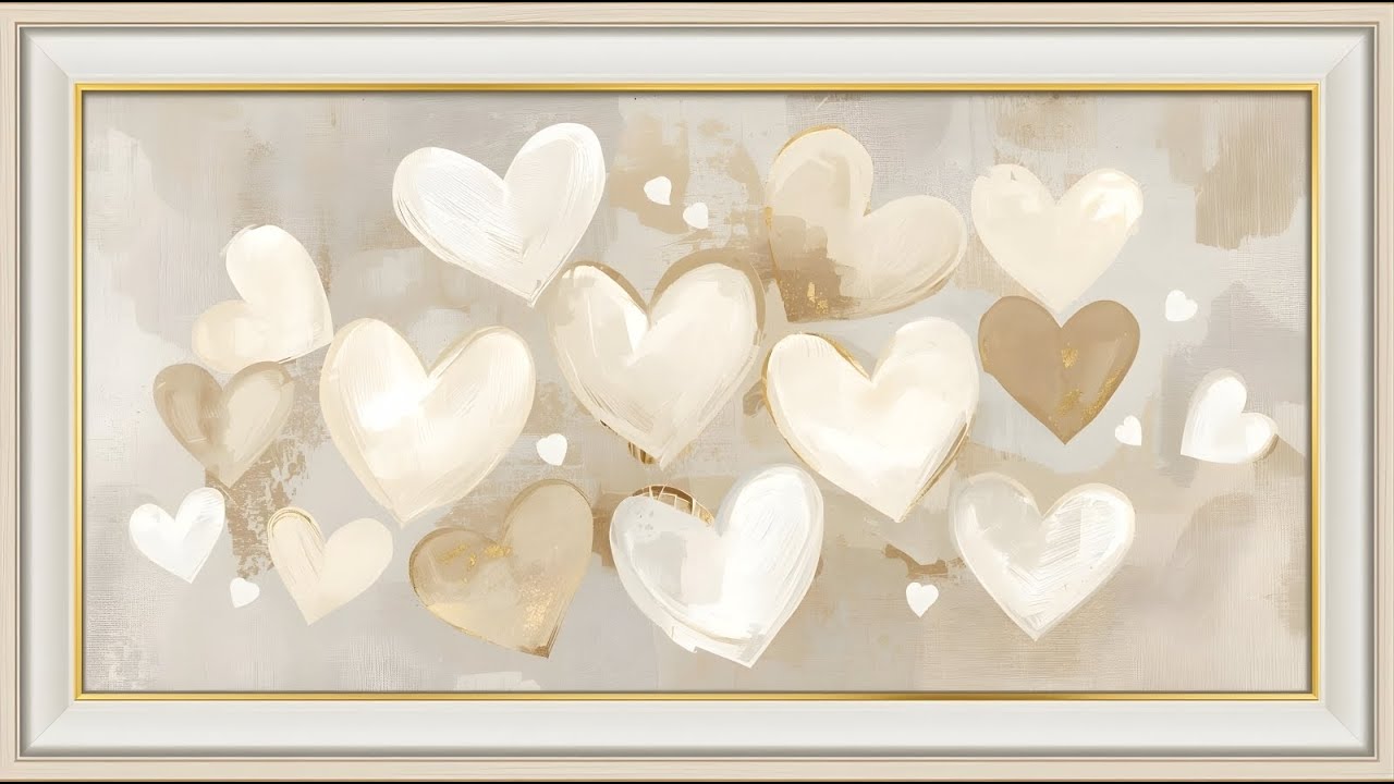 Cozy Gold Hearts l Framed TV Art l 2 hour loop