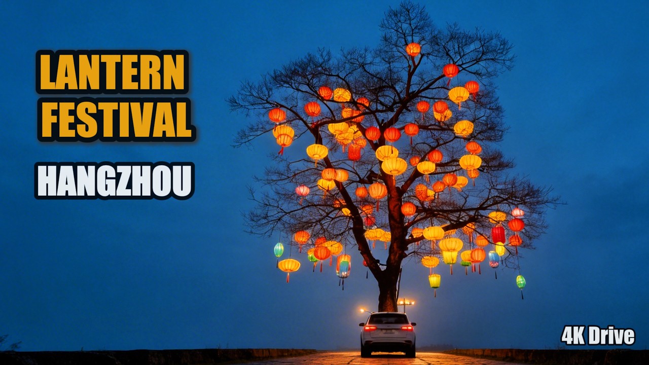 Night Drive in Hangzhou: The Red Lanterns of Chinese New Year Eve|4K#citydrive #hangzhou