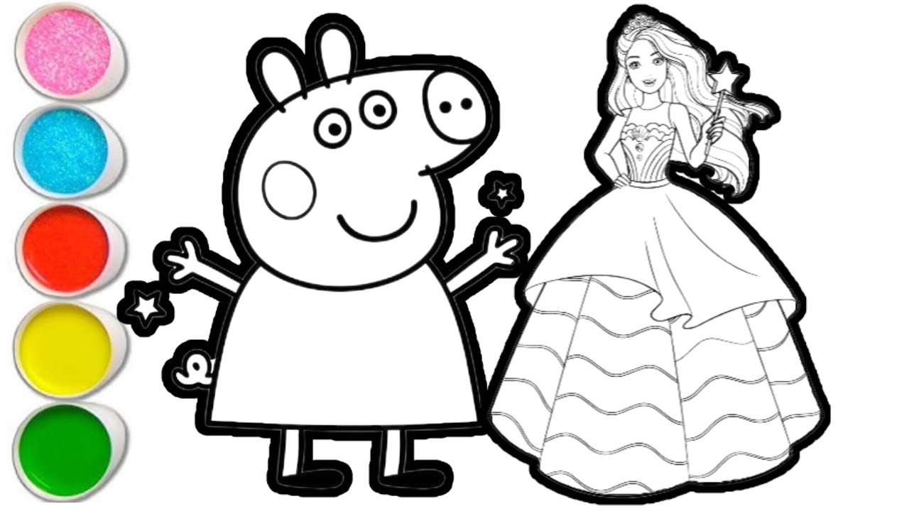 Peppa pig with princess drawing and coloring for kids and toddlers || easy peppa pig drawing for kid