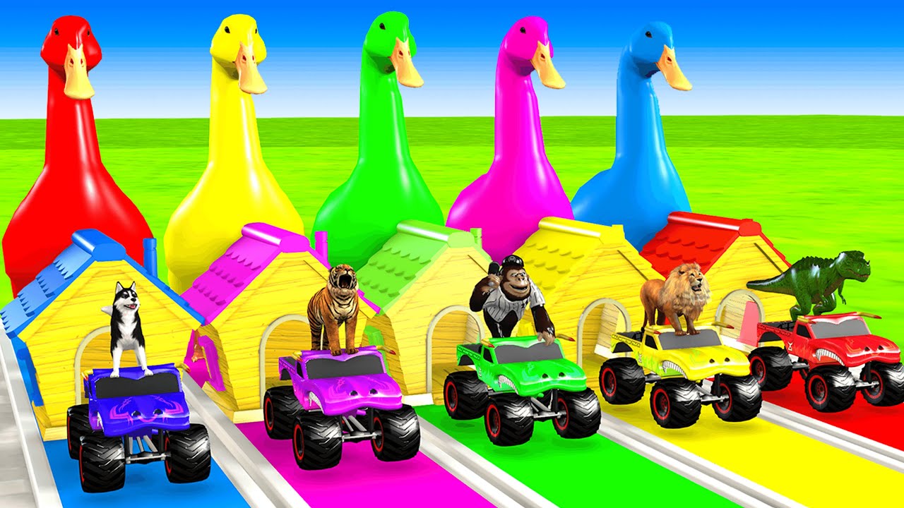Long Slide Game With Cow Elephant Gorilla Hippopotamus Tiger 3d Animal Game Funny 3d Animals