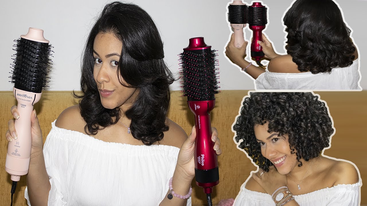 TESTANDO A ESCOVA SECADORA BRITÂNIA E PHILCO JUNTAS - CABELO CACHEADO CURTO