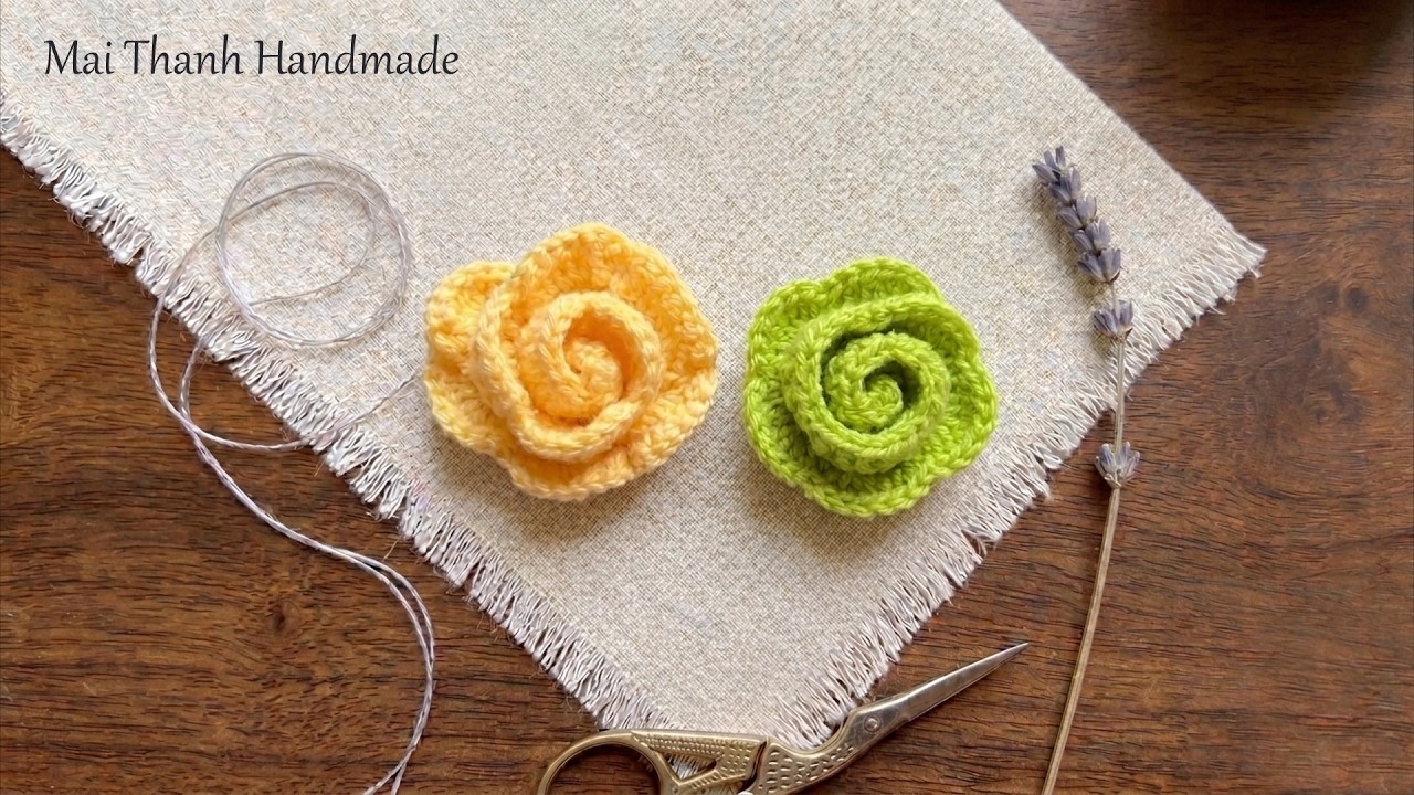How to Crochet 3D flower tutorial I Hướng dẫn móc hoa len kiểu 3D : Mẫu hoa hồng xoắn ốc