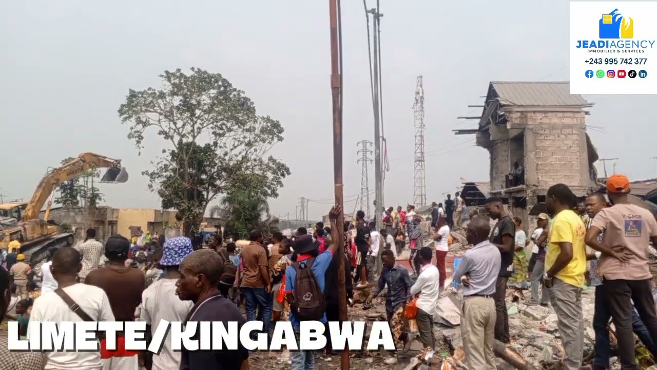 DEMOLITION DES CONSTRUCTIONS A LIMETE KINGABWA LE LONG DU RAIL.DE POIDS LOURD IZAM A MASINA