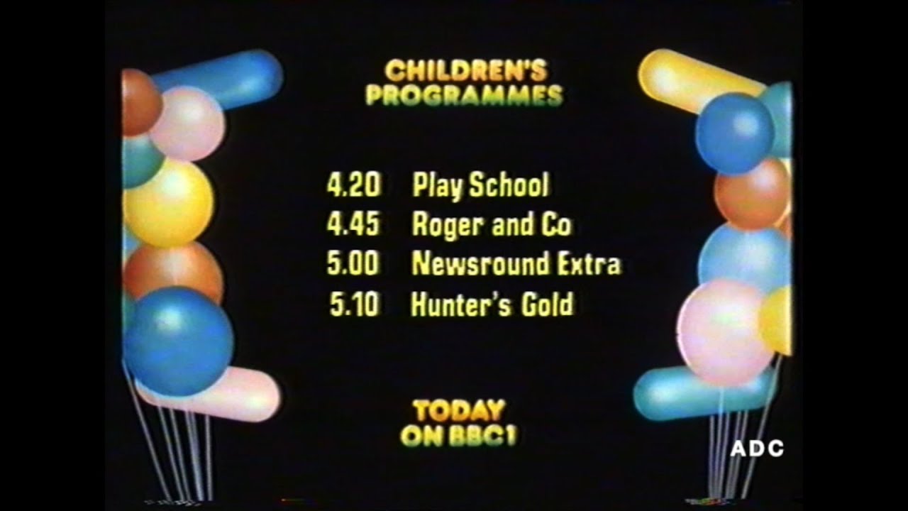 BBC1 announcer Martin King, Childrens programmes Play School, Roger and Co & Newsround 1st July 1983