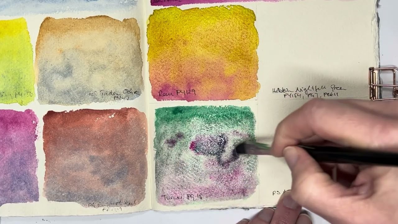 Quinacridone Magenta and single-pigment & convenience greens: unusual watercolour mixes
