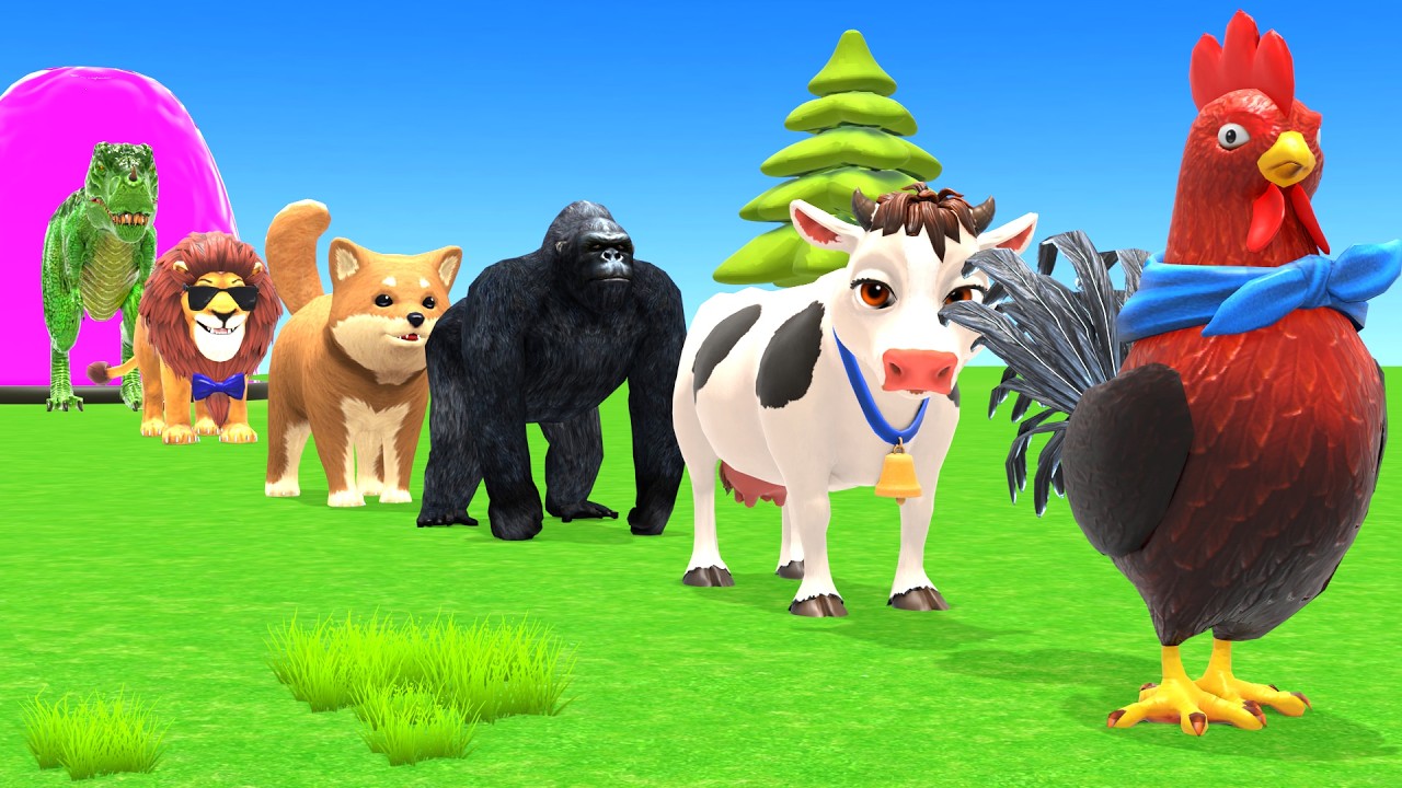 Long Slide Game With Cow Elephant Gorilla Hippopotamus Tiger 3d Animal Game Funny 3d Animals #4